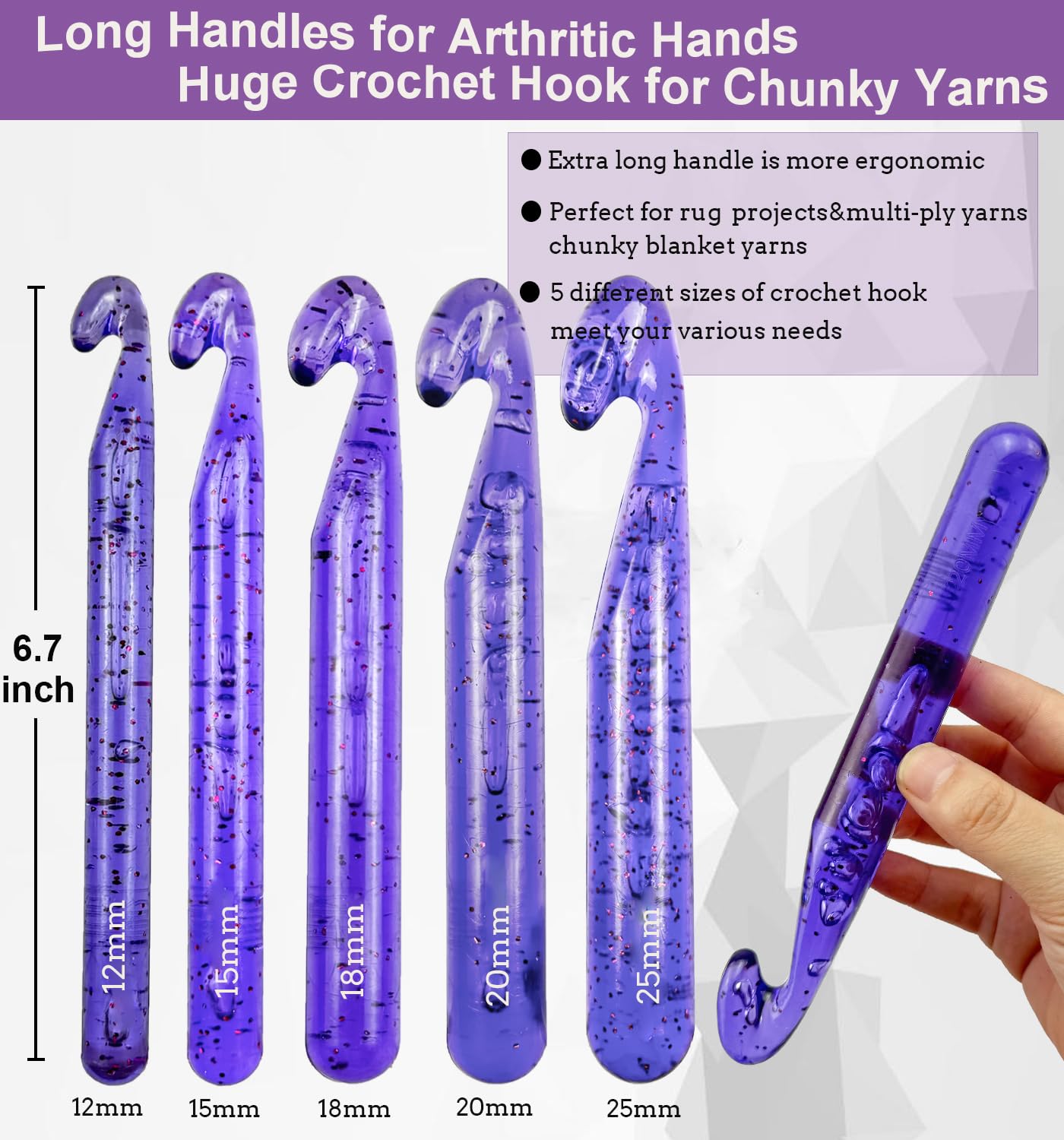 Amazon.com: Weabetfu 5 Large Crochet Hook,25mm 20mm 18mm 15mm 12mm